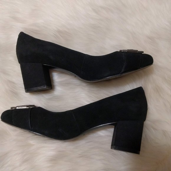 Nine West Suede Black Block Heel Pumps - Picture 3 of 5
